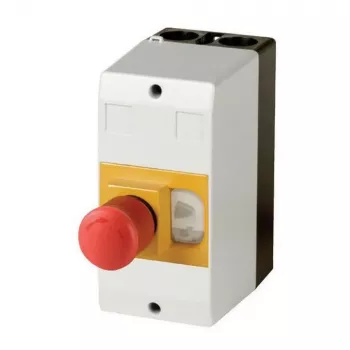 Eaton CI-PKZ01-PVT Caixa de comando de sobrepor com botão de paragem de emergência, policarbonato, cinzento claro, IP65, 158 x 80 x 177 mm 281406