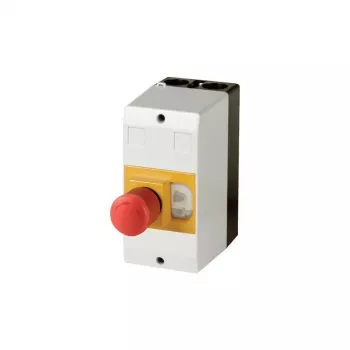Eaton CI-PKZ01-PVT Caixa de comando de sobrepor com botão de paragem de emergência, policarbonato, cinzento claro, IP65, 158 x 80 x 177 mm 281406