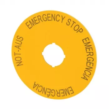 Placa de sinalização de paragem de emergência Eaton M22-XAK2, amarelo, 60 mm, inscrição PARAGEM DE EMERGÊNCIA 216466