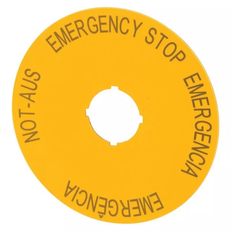 Placa de sinalização de paragem de emergência Eaton M22-XAK2, amarelo, 60 mm, inscrição PARAGEM DE EMERGÊNCIA 216466