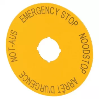 Placa de paragem de emergência Eaton M22-XAK3, amarelo, PARAGEM DE EMERGÊNCIA, 90 mm 216467