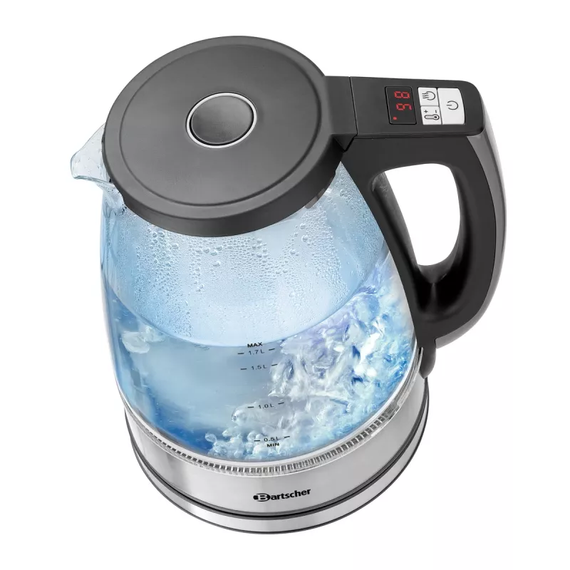 Chaleira de vidro Bartscher 1,7L com 6 níveis de temperatura e indicador LED 200135