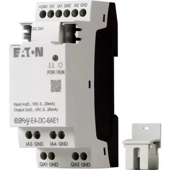 Eaton EASY-E4-DC-6AE1 Módulo de controlo PLC, 12/24 V DC, 6 entradas digitais, 2 entradas analógicas, 4 saídas de relé, expansível, LCD integrado