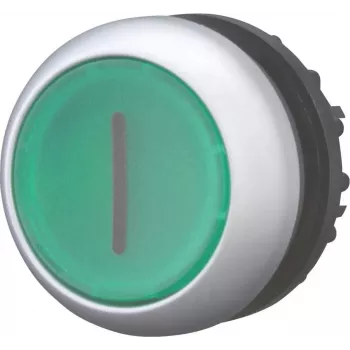 Eaton M22-DRL-G-X1 atuador de botão luminoso, momentâneo, LED verde, 24V AC/DC, aro quadrado titânio, 22,5mm