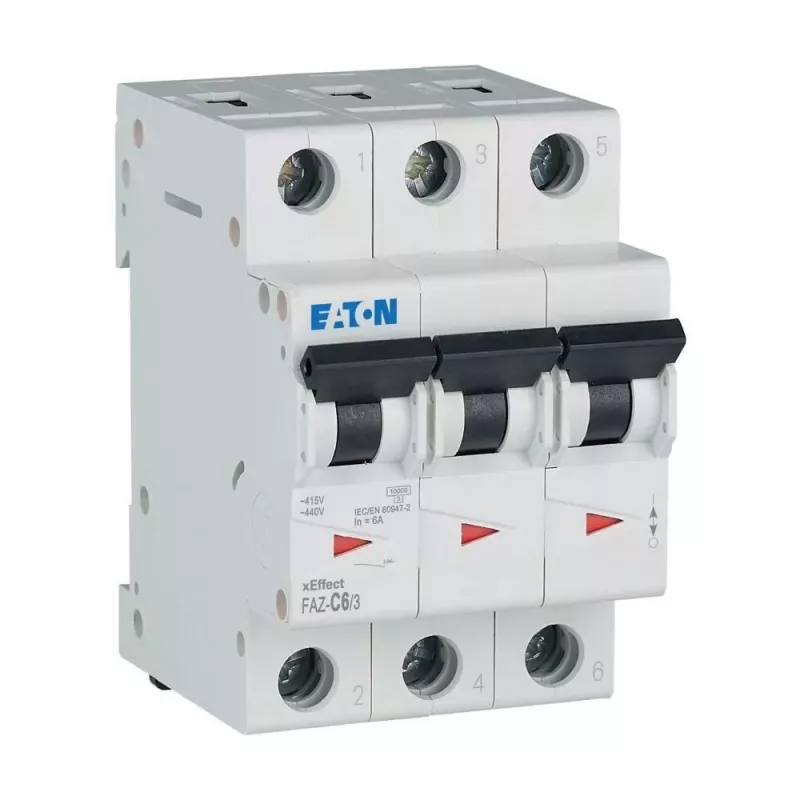 Eaton FAZ-C6/3 disjuntor de proteção de linha (MCB) de 6 A 3 polos com característica C, 6 kA 278867