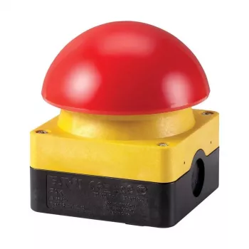 Posto de comando de paragem de emergência Eaton FAK-R/V/KC01/IY, cablado, caixa amarela, botão cogumelo vermelho, IP66/IP67/IP69 229747