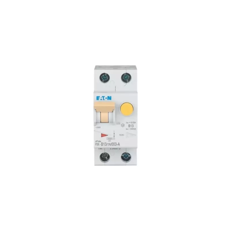 Eaton PXK-B13/1N/003-A RCBO, 13 A, 30 mA, 1P+N, curva B, 10 kA, 230 V AC, calha DIN, 2 módulos 236947