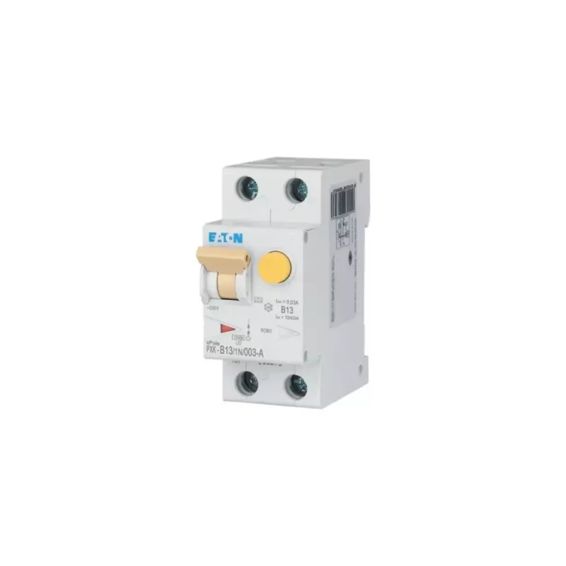 Eaton PXK-B13/1N/003-A RCBO, 13 A, 30 mA, 1P+N, curva B, 10 kA, 230 V AC, calha DIN, 2 módulos 236947