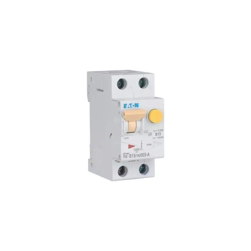 Eaton PXK-B13/1N/003-A RCBO, 13 A, 30 mA, 1P+N, curva B, 10 kA, 230 V AC, calha DIN, 2 módulos 236947