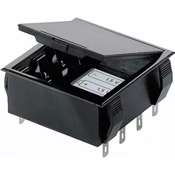 Suporte de pilhas Bopla para 4 pilhas AA (Mignon) com bloco de 9V, ligação por soldadura, 65 x 65 x 21,5 mm, preto 46600000