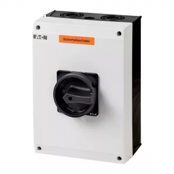 Eaton P3-100/I5/SVB-SW/HI11 interruptor principal tripolar 100 A, montagem à superfície, IP65, manípulo rotativo vermelho/amarelo, bloqueável, 1NO+1NC 207375