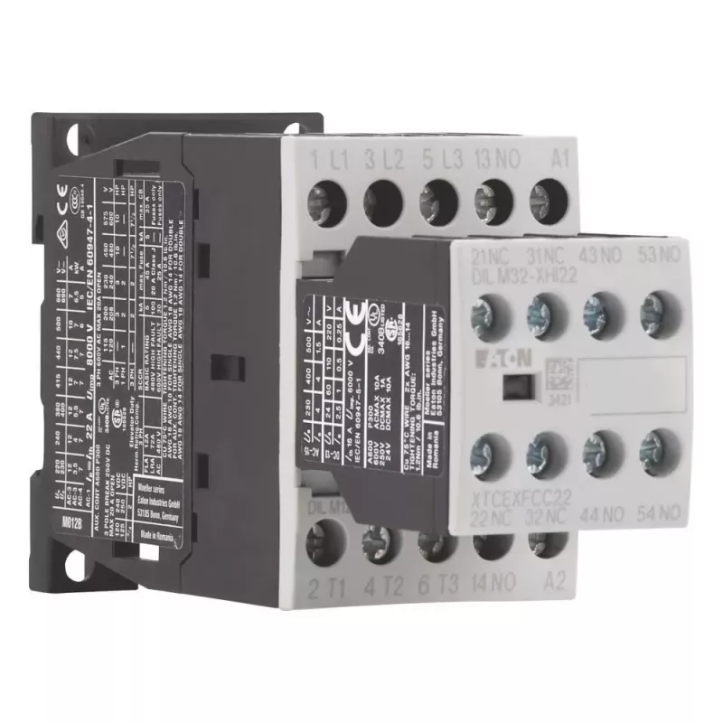 Eaton DILM12-32(24VDC) contactor de potência, tripolar, 12 A, bobina 24 V DC, 1 NO + 2 NC, terminais de parafuso, IP20, montagem em calha DIN/parafuso 276950