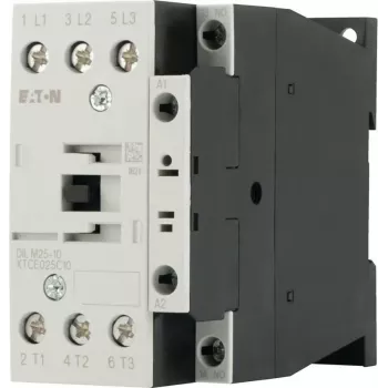 Eaton DILM25-10 24V 50Hz contactor de potência tripolar, 25 A AC-3, 11 kW, 1 NO contacto auxiliar, terminais de parafuso, montagem em calha DIN, IP00 277119