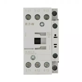 Eaton DILM25-10 24V 50Hz contactor de potência tripolar, 25 A AC-3, 11 kW, 1 NO contacto auxiliar, terminais de parafuso, montagem em calha DIN, IP00 277119