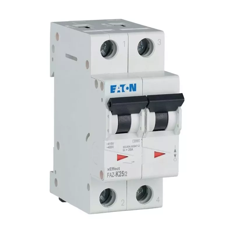 EATON FAZ-K25/2 Disjuntor de proteção de linha (MCB), característica K, 25 A, 2 polos, 10 kA 278800