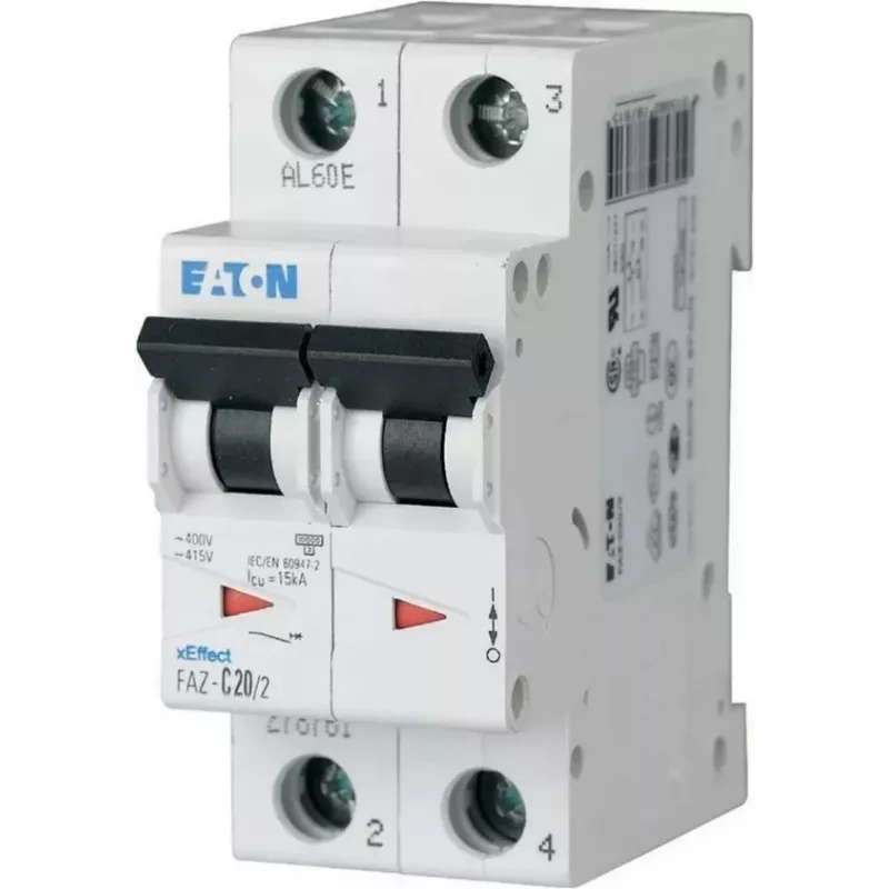EATON FAZ-K25/2 Disjuntor de proteção de linha (MCB), característica K, 25 A, 2 polos, 10 kA 278800