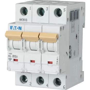 Eaton PXL-B13/3 Disjuntor de proteção de linha (MCB), 3 polos, 13 A, característica B, 10 kA, calha DIN 236382