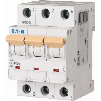 Eaton PXL-B13/3 Disjuntor de proteção de linha (MCB), 3 polos, 13 A, característica B, 10 kA, calha DIN 236382
