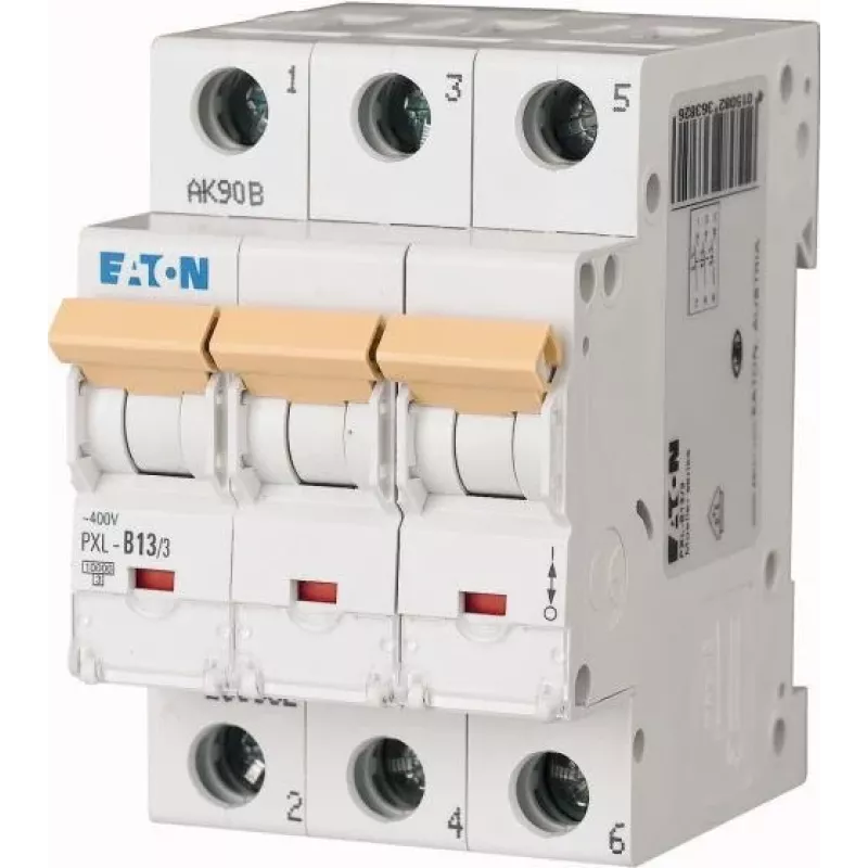 Eaton PXL-B13/3 Disjuntor de proteção de linha (MCB), 3 polos, 13 A, característica B, 10 kA, calha DIN 236382