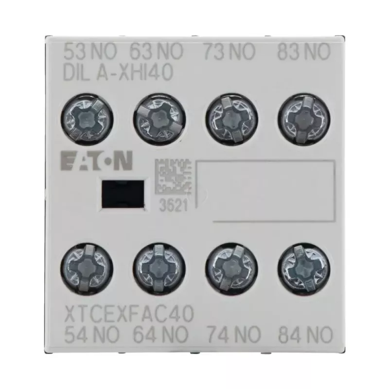 Bloco de contactos auxiliares Eaton DILA-XHI40, 4 NA, montagem frontal, terminais de parafuso, preto/branco 276428
