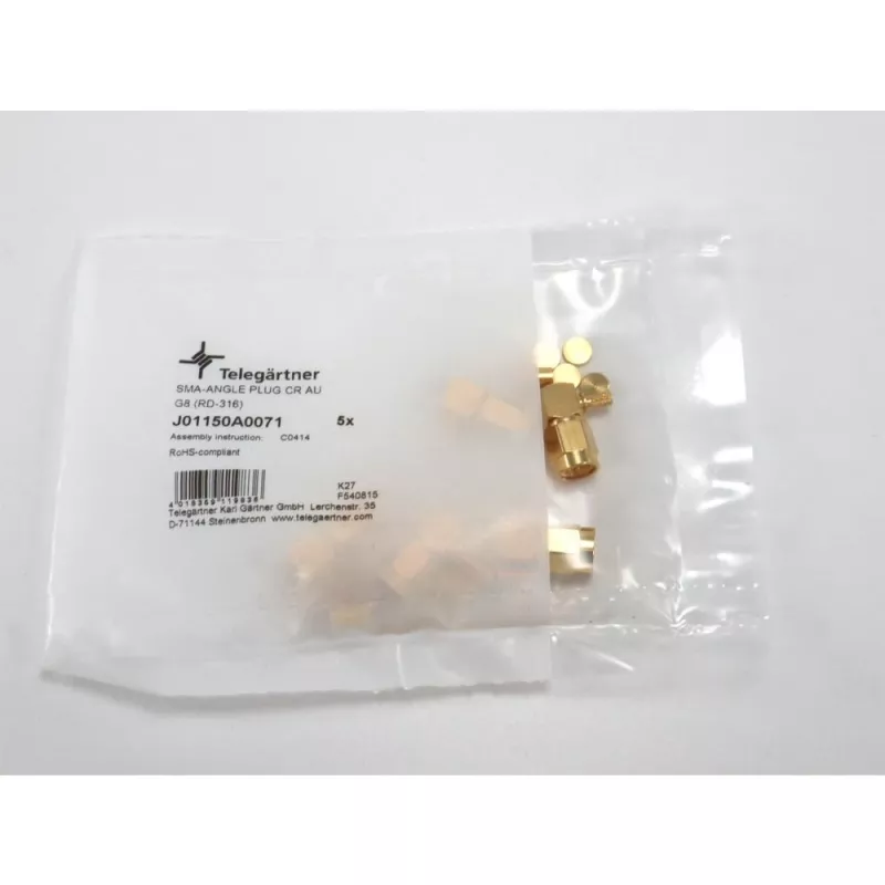 Telegärtner Conector SMA macho angular de crimpagem para RG-316, dourado, pack de 5 (J01150A0071)