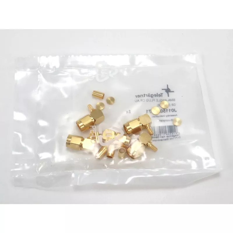 Telegärtner Conector SMA macho angular de crimpagem para RG-316, dourado, pack de 5 (J01150A0071)