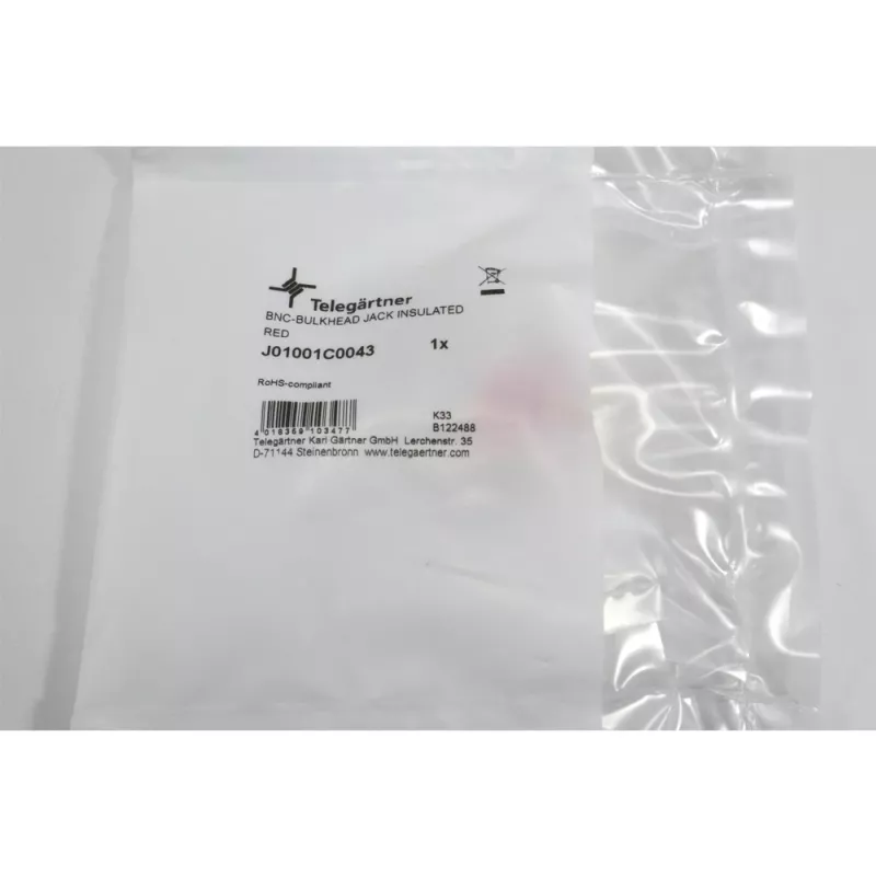 Telegärtner BNC conector fêmea de encastrar, isolado 50 Ohm, flange isolante vermelha, Z01 - 1 unid. (J01001C0043)