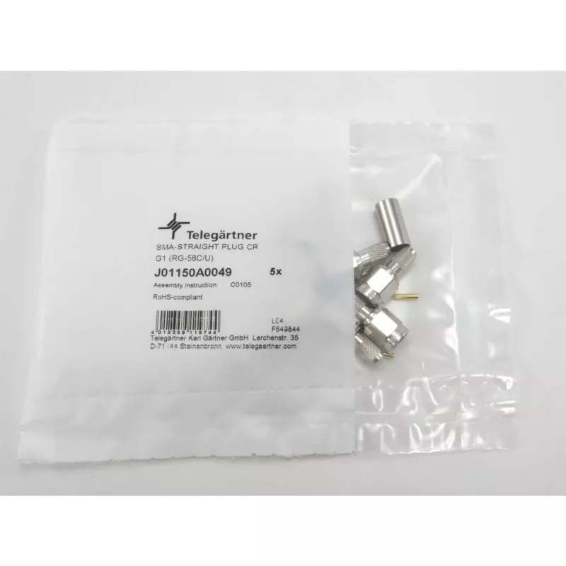 Telegärtner J01150A0049 conector SMA macho, reto, 50 ohms