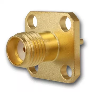 Telegärtner SMA conector fêmea de encastrar, flange, dourado, 50 Ohm, pack de 5 J01151A0621