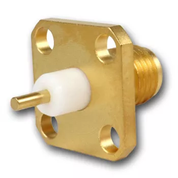 Telegärtner SMA conector fêmea de encastrar, flange, dourado, 50 Ohm, pack de 5 J01151A0621