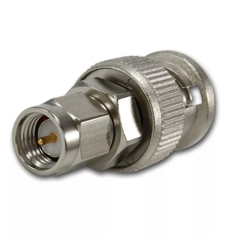 Adaptador coaxial Telegärtner BNC macho para SMA macho, 50 Ohm, DC-4 GHz, latão niquelado J01008A0018