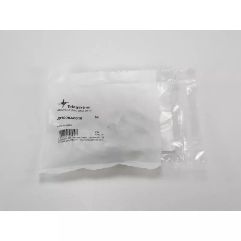 Adaptador coaxial Telegärtner BNC macho para SMA macho, 50 Ohm, DC-4 GHz, latão niquelado J01008A0018