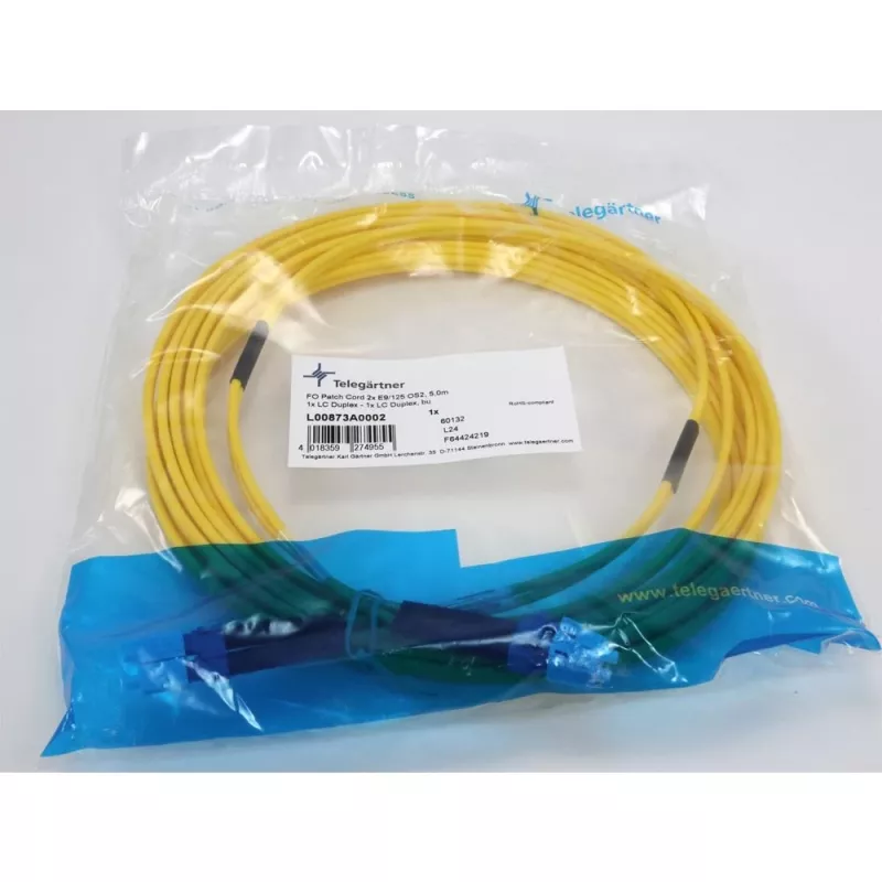 Cabo de rede TELEGÄRTNER LC para LC Single-Mode OS2 duplex, 5 m, amarelo