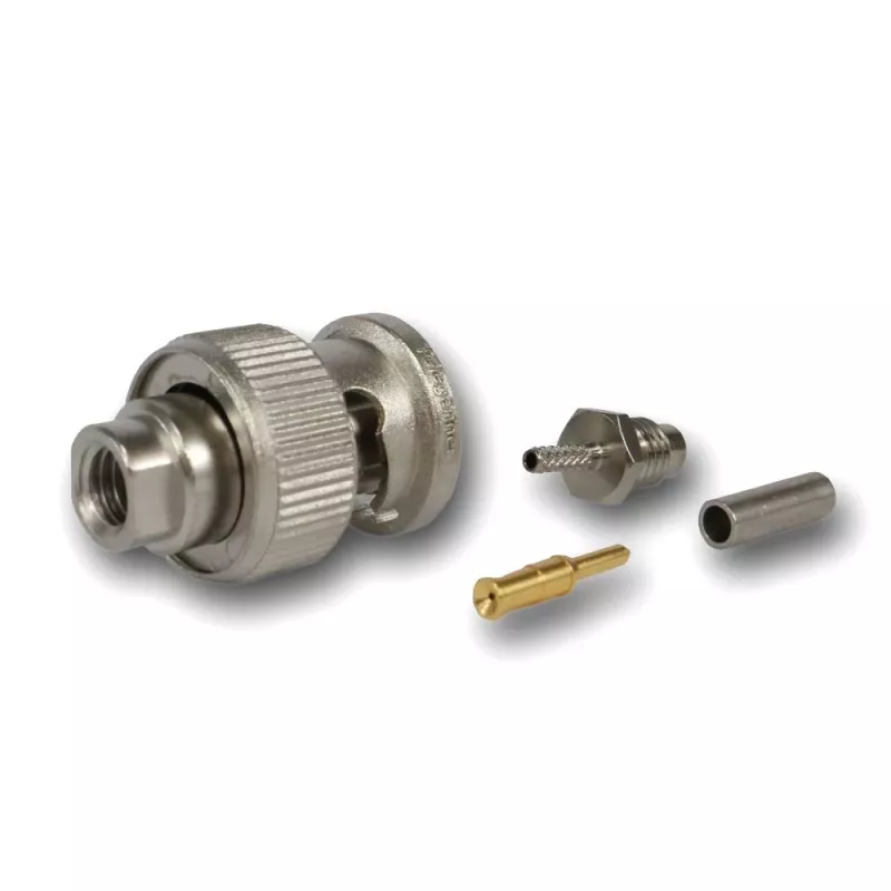 Ficha BNC Telegärtner crimp 50 Ohm para RG-178 B/U, reta, niquelada/dourada, 1 unid.