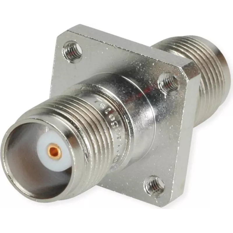 Adaptador coaxial Telegärtner TNC fêmea para TNC fêmea reto, 50 Ohm, DC até 11 GHz, latão niquelado