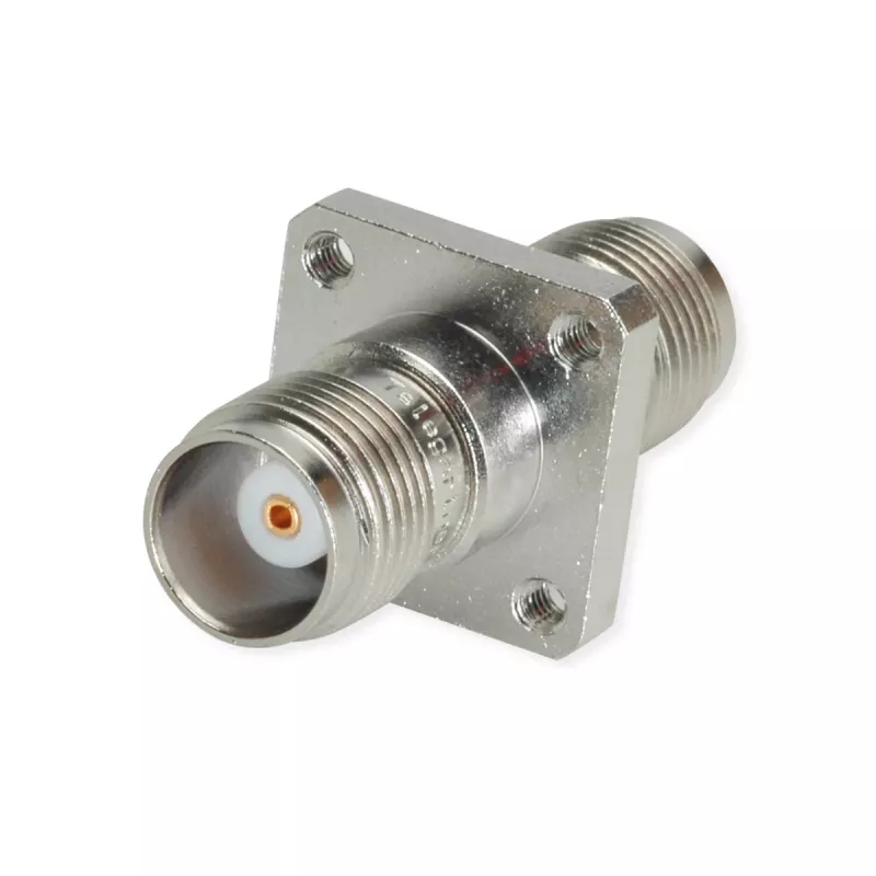 Adaptador coaxial Telegärtner TNC fêmea para TNC fêmea reto, 50 Ohm, DC até 11 GHz, latão niquelado