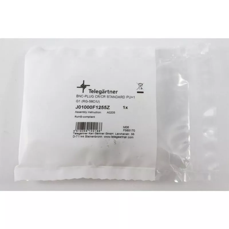 Ficha de cabo BNC Telegärtner crimp G01 50 Ohm, crimp/crimp, standard, A0205, G01 (RG-58 C/U), YR23092 Belden - 1 unid. (J01000F1255Z)