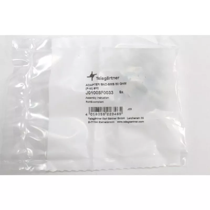 Adaptador coaxial Telegärtner conector fêmea BNC para ficha SMB, 50 Ohm, reto J01008F0033