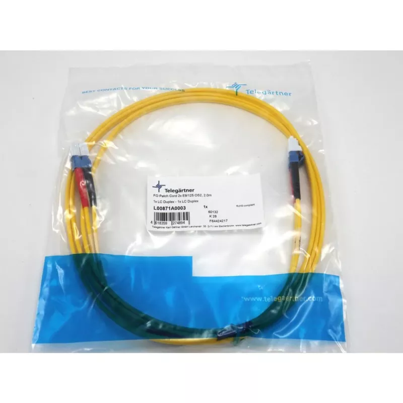 Cabo de rede de fibra ótica LC para LC Single-Mode OS2 duplex TELEGÄRTNER, 2 m, amarelo L00871A0003