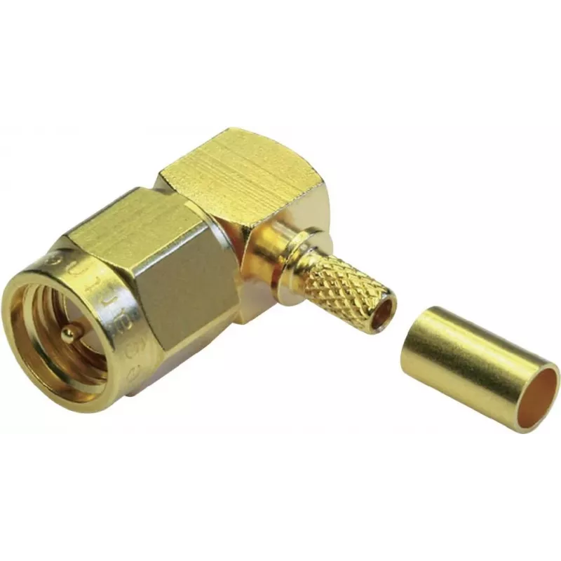 Ficha SMA angular crimp TELEGÄRTNER para RG-58 C/U, dourada, pack de 5 J01150A0091
