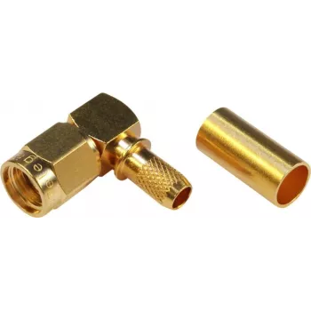Conector SMA Reverse Plug TELEGÄRTNER, angular, 50 Ohm, crimp/solda, dourado, J01150R0031