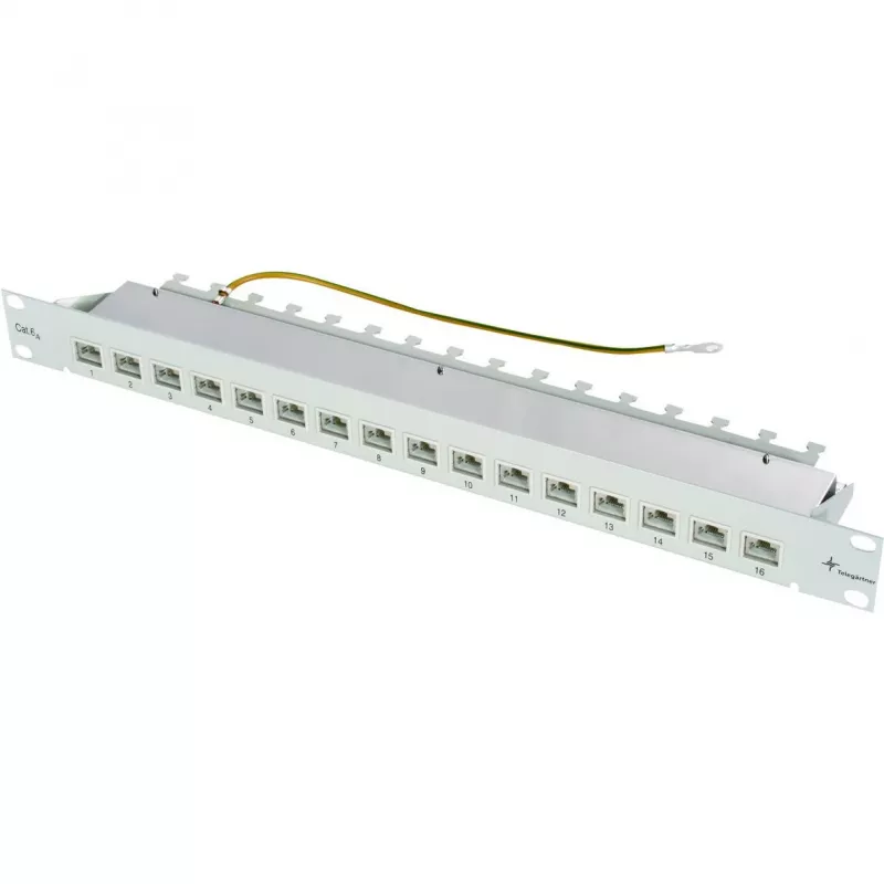 TELEGÄRTNER MPP16-HS painel de ligação modular de 16 portas, 1U, cinzento-claro RAL 7035 J02022A0050