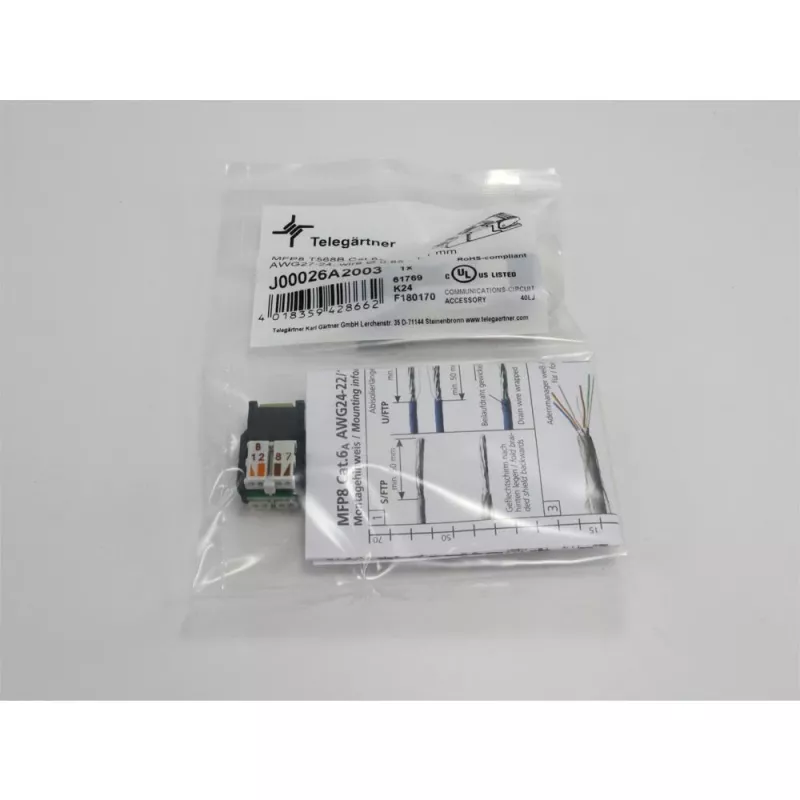 TELEGÄRTNER DataVoice Office ficha RJ45 blindada Cat.6A para montagem em campo, 5-9 mm J00026A2003