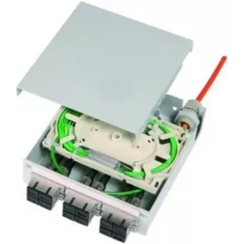 Telegärtner STX distribuidor de fibra ótica para calha DIN, 6x ST Duplex multimodo, 12x pigtails G50/125 OM2, cassete de emenda (H82050F0001)
