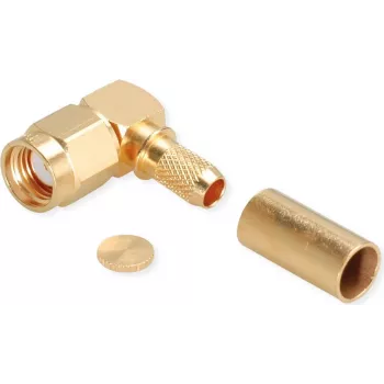 TELEGÄRTNER conector macho angular RP-SMA crimp para RG-58C/U, 50 Ohm, dourado