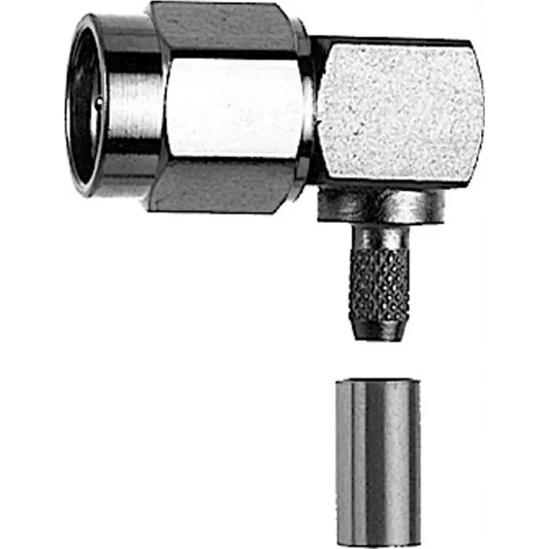 TELEGÄRTNER conector macho angular RP-SMA crimp para RG-58C/U, 50 Ohm, dourado