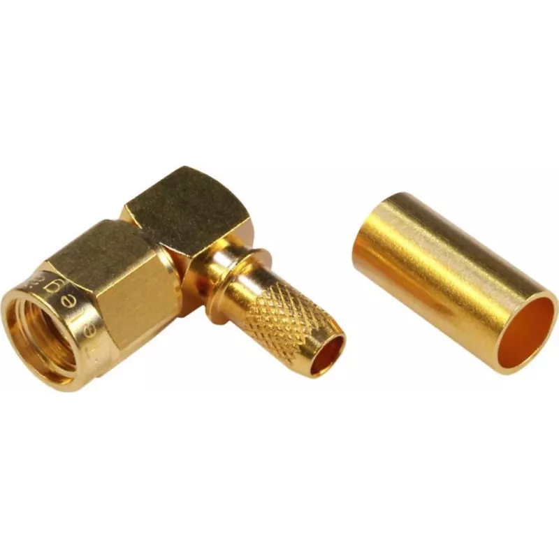 TELEGÄRTNER conector macho angular RP-SMA crimp para RG-58C/U, 50 Ohm, dourado