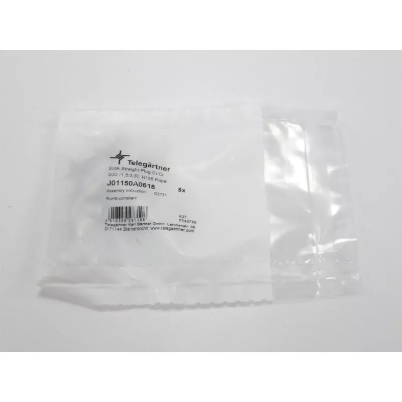 Telegärtner ficha reta SMA crimp G30 (1,5/3,8), H 155, Low Loss 1,4/3,8 crimp/crimp conector coaxial macho J01150A0618