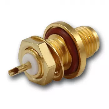 Conector fêmea SMA de embutir Telegärtner, montagem frontal, anel de vedação, Z27, dourado, pack de 5 (J01151A1081)