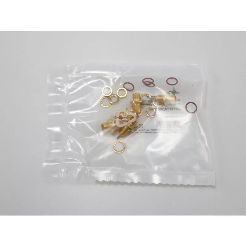 Conector fêmea SMA de embutir Telegärtner, montagem frontal, anel de vedação, Z27, dourado, pack de 5 (J01151A1081)
